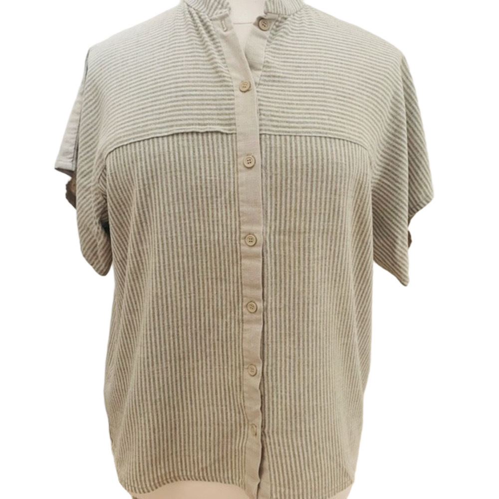 Private Label, professionally sewn, olive and tan stripe shirt